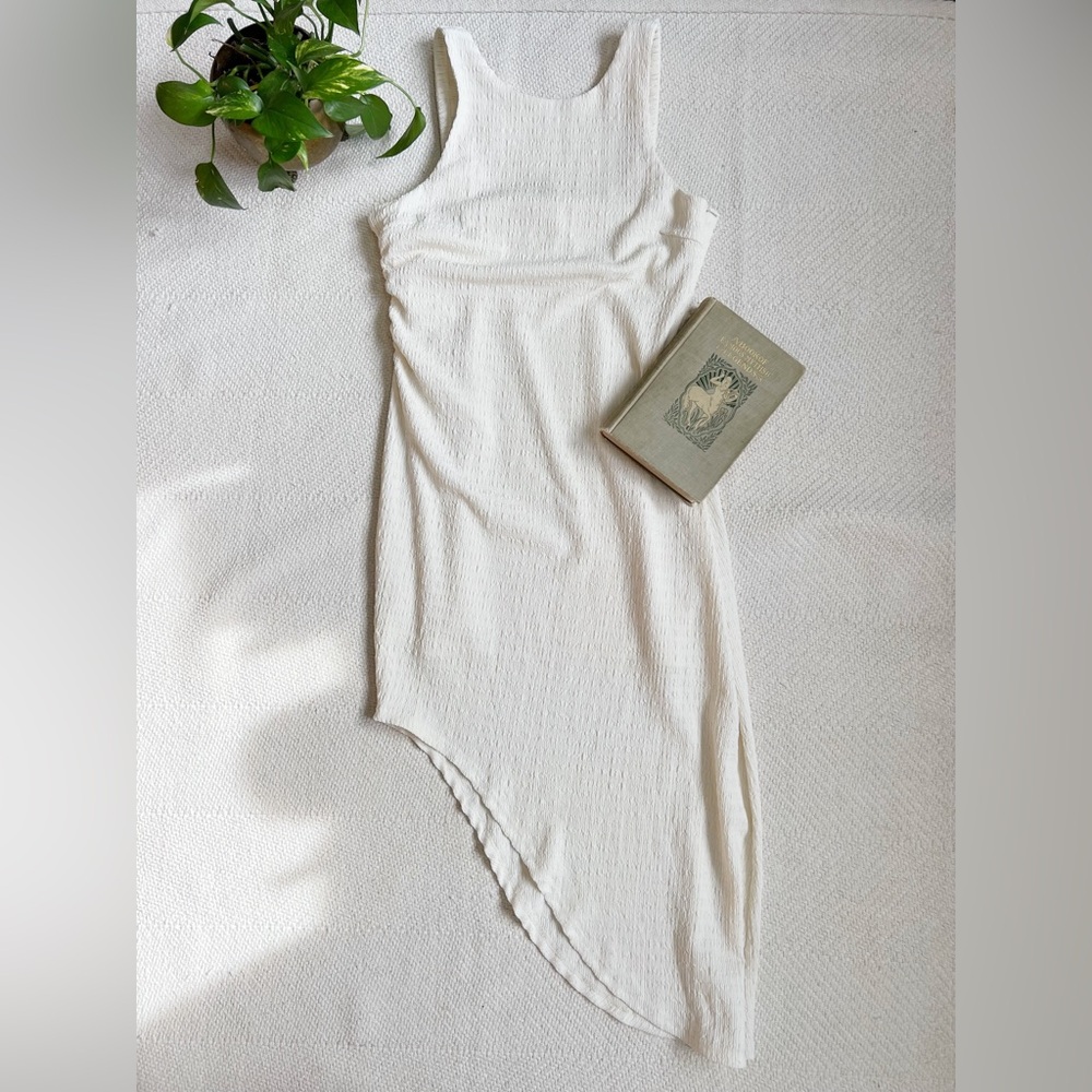 All : Row Cream Textured Asymmetrical Sleeveless Midi Dress Large
